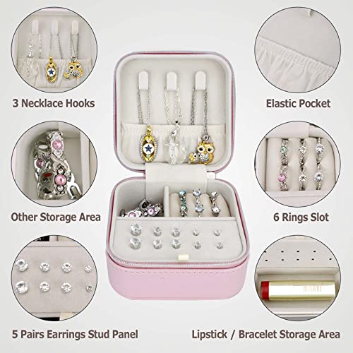 Travel Small Portable Mini Jewelry Box for Rings Earrings Necklaces and Lipstick Pink - color: Pink