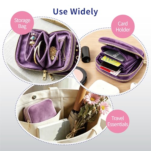 Small Travel Jewelry Case with Earring Box Mini Jewelry Case - color: Purple double-layer