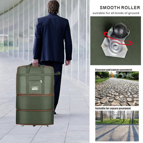 Travel bag with wheels, expandable, foldable, luggage bag, large capacity foldable rolling travel bag, suitable for men and women for moving house, studying abroad and traveling - color: Green