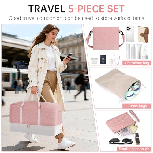 23" Weekender Bag Overnight Bag Travel Duffel Bag for Women - color: Pink & Beige, size: Extra Large