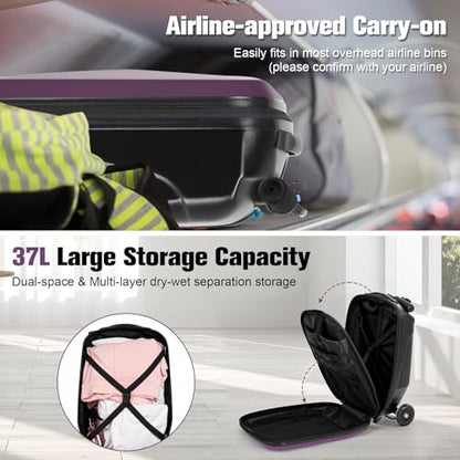 Scooter Luggage for Kids, Ride On Suitcase, Lightweight Foldable Luggage - color: Purple