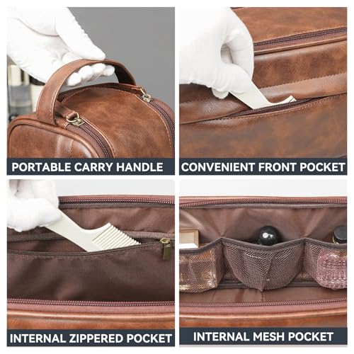 Travel Toiletry Bag for Men,Small Shaving Dopp Kit,Toiletries Organizer Bag - color: Red Brown