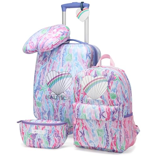 Nautica Kids 5pc Luggage Set 18" Hardside Carry-on Suitcase, Pastel Shell - color: Pastel Shell | 5pc Travel Set