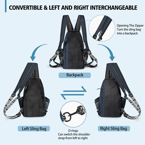 Geestock Convertible Sling Bag Crossbody Backpack for Women Men, Navy Blue - color: Navy Blue, size: Large