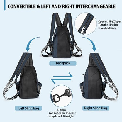 Geestock Convertible Sling Bag Crossbody Backpack for Women Men, Navy Blue - color: Navy Blue, size: Large