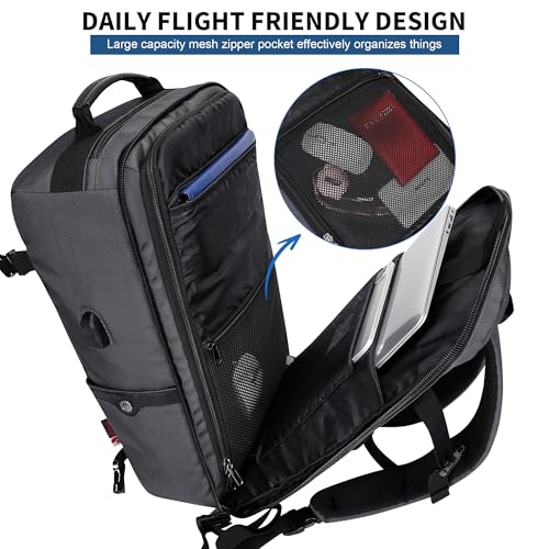 WITZMAN Travel Backpack for Men 35L Carry-on Luggage Bag USB Charging Port - color: Silvery Grey
