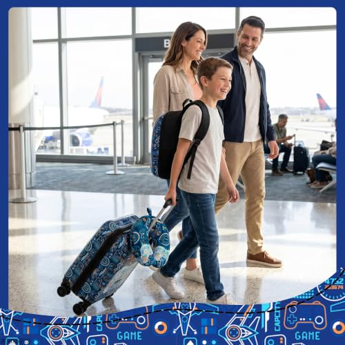 Kid's Luggage Set 4 Piece Suitcase Set 16" Hardside Luggage with Spinner Wheels Boys Carry on Toddler Travel Rolling Suitcase Airline Approved - color: Blue Game Console