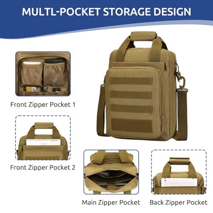 Tactical Messenger Bag, Laptop Briefcase MOLLE Shoulder Pack Handbag - color: Coyote