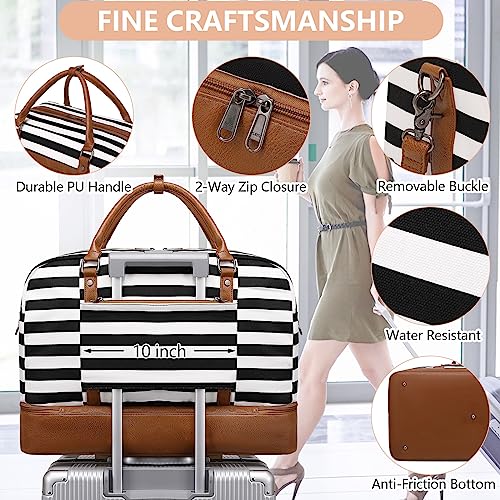 4PCS Weekender Bags for Women Large Overnight Weekend Travel Duffel Bags - color: Wide Black White-CH