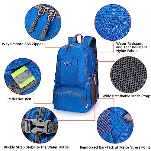 G4Free 40L Lightweight Packable Hiking Backpack, Waterproof Travel Daypack - color: Blue