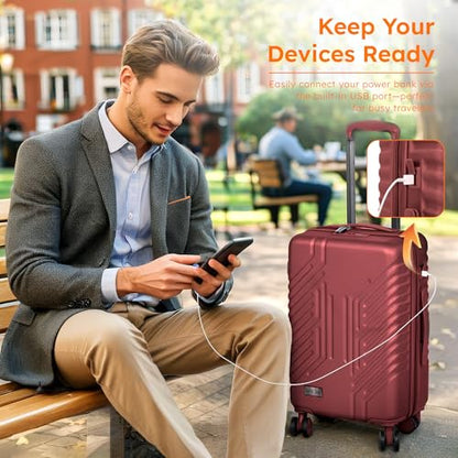 ALPHA CAMP Carry On Luggage 22x14x10 Airline Approved Hardshell - color: Red