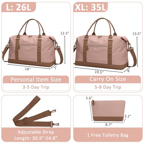 ELONGRIVER Women Travel Duffle Bags, Weekender Overnight Bag, Hospital Bag - color: Pink, size: Large
