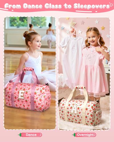 Elilier Birthday Gift for Girls, Cute Travel Duffle Bag for Kids, Letter S - color: Beige, style: S