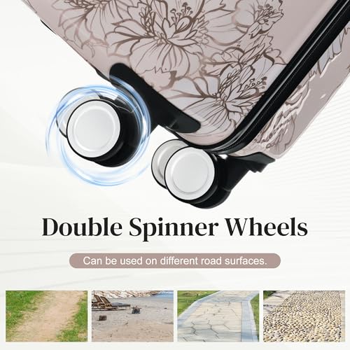 Luggage Sets 5-Piece PC Hardside, Spinner Wheels & 3-Digit Lock - color: Pink Flower