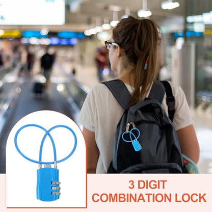 MECCANIXITY 2pcs Luggage Travel Lock 3 Digit Cable Combination Lock Blue - color: Blue, size: 12 Inch