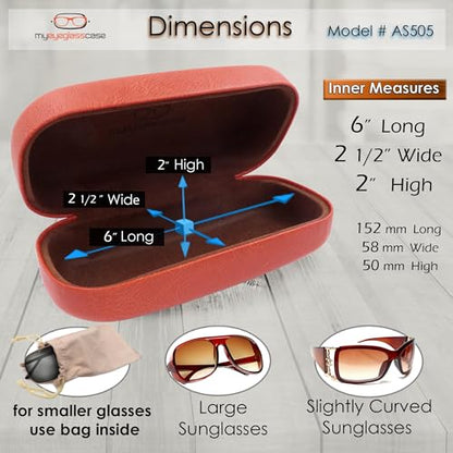 MyEyeglassCase Extra Large Hard Shell Sunglasses Case for Large Rectangular Frames, Eyeglass Case with Pouch & Cloth - color: As505 Brown