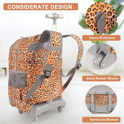Tilami Rolling Backpack for Boys and Girls,Leopard Brown - color: Leopard Brown