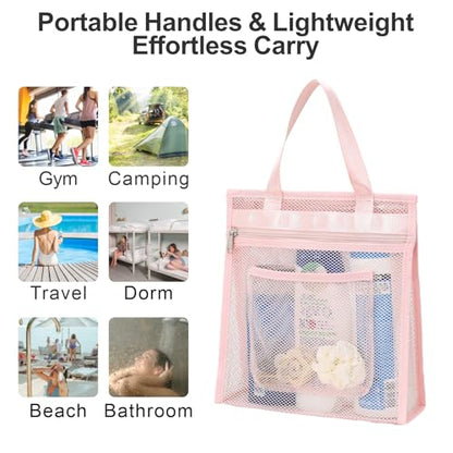 Small Mesh Shower Caddy Portable - Zipper Gym Shower Bag for Travel, Pink - color: Pink with Zipper