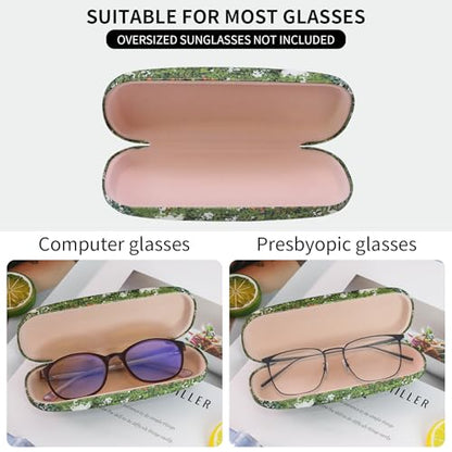 PERFECTSIGHT Hard Shell Eyeglasses Case, PU Leather Protective Glasses Case, Cute Eyeglass Case for Women Men Girls - color: Green Cats