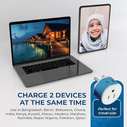 OREI India, Nepal, Maldives Power Plug Adapter with 2 USA Inputs - Travel 3 Pack - Type D (US-10) Safe Grounded Use with Cell Phones, Laptop, Camera Chargers, CPAP, and More - style: Type-D India,Nepal