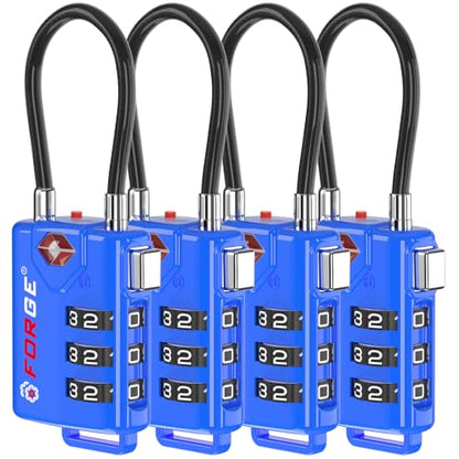 Forge TSA Approved Cable Luggage Locks, Open Alert, Blue, 4 Pack - color: Blue 4 Pack