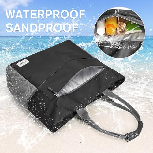 G4Free Beach Bag, Waterproof Sandproof Large Capacity Foldable for Women - color: Black, size: 50L