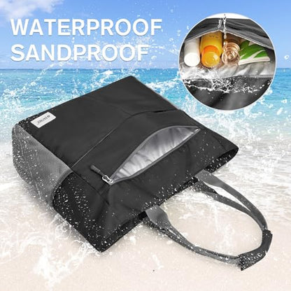G4Free Beach Bag, Waterproof Sandproof Large Capacity Foldable for Women - color: Black, size: 50L