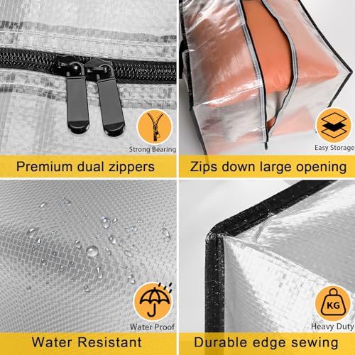 Heavy Duty Extra Large Clear Moving Bags with Strong Zipper Handles - color: Clear, size: 4 Pack