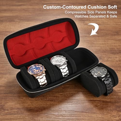 2-Slot Hard Shell Watch Travel Case, Shockproof Nylon Organizer - size: 2-Slot