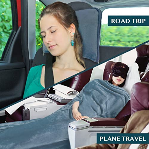 PAVILIA Compact 2-in-1 Travel Blanket Pillow for Airplane Flight, Blue - color: Dusty Blue