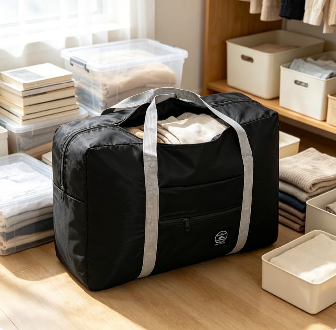 1pcs Foldable Travel Duffel Bag, Lightweight Waterproof Carry,Black - color: Black