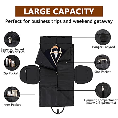 Convertible 2-in-1 Garment Bag for Travel With Toiletry Bag for Women & Men - color: G-black Houndstooth