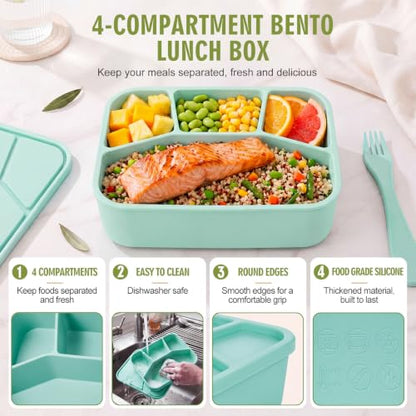 Ziliny 4 Pcs Silicone Bento Box Reusable Lunch Container, Coastal Colors - color: Coastal Colors