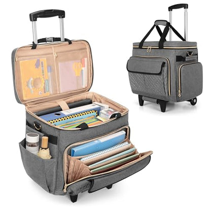 LUXJA Rolling Teacher Bag with Wheels and 15.6" Laptop Compartment, Gray - color: Gray