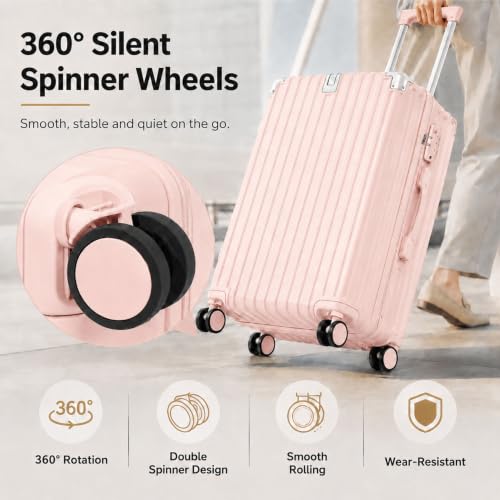 3 Piece Hardside Luggage Set with Spinner Wheels, TSA Lock, Lavender - color: pink