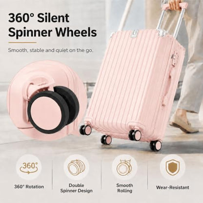3 Piece Hardside Luggage Set with Spinner Wheels, TSA Lock, Lavender - color: pink
