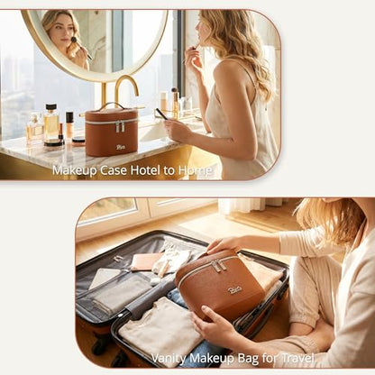 BOYATU Makeup Bag Vanity Case: Vegan Leather Cosmetic Bag for Women - color: 01 Brown