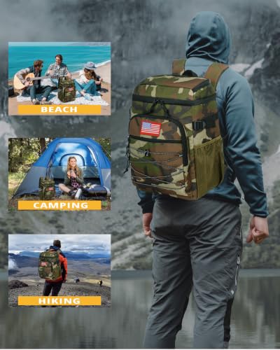 25L Insulated Cooler Backpack Water-Resistant Molle Cooler Bag for Camping - color: Camo Green