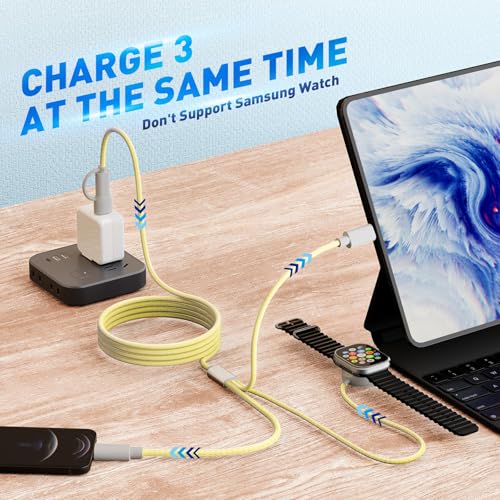 Rose Tattoo 3 in 2 USB C Charging Charger Cable Compatible with Apple Watch - color: Lemon Yellow