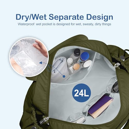 TOPDesign Travel Duffel Bag, Puffy Carry On Overnight, Gym Bag w/Wet Pocket - color: Dark Green