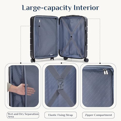 OLIXIS 20 Inch Carry-On Suitcase, Hardside Rolling Luggage, Black - color: Black, size: 20 IN