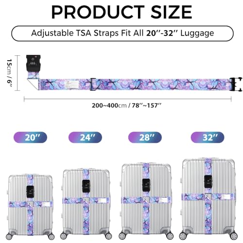 Veki Cross Luggage Straps, TSA Approved with Lock, Purple Butterfly, 1pc - color: Purple Butterfly