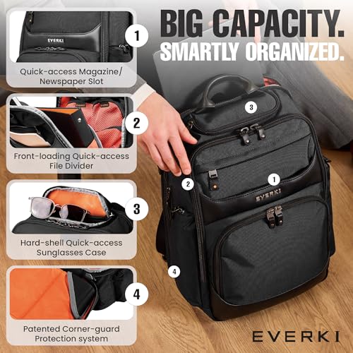 EVERKI Onyx Business Travel Backpack with Laptop Compartment, Black - 25 L - color: Black, size: 25 Liters