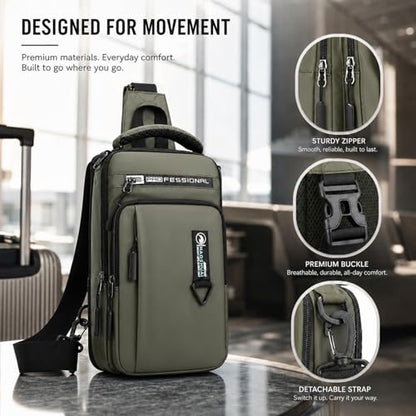 Water Resistant Sling Shoulder Crossbody Bag for Men - color: Green