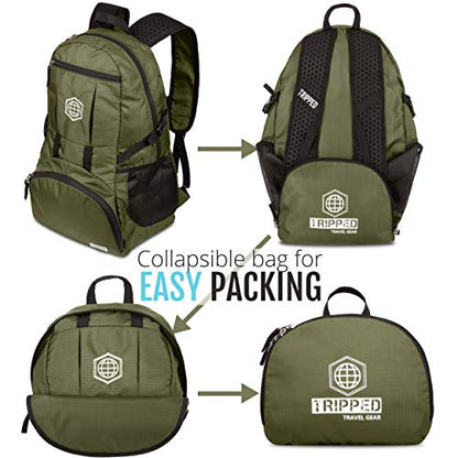 TRIPPED Travel Gear 20L Packable Travel Backpack for All-Day Comfort - color: Moss Green