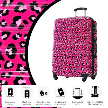 Merax Suitcase Set, Hardshell Luggage Sets 3 Piece with Spinner Wheels - color: Hot Pink Leopard