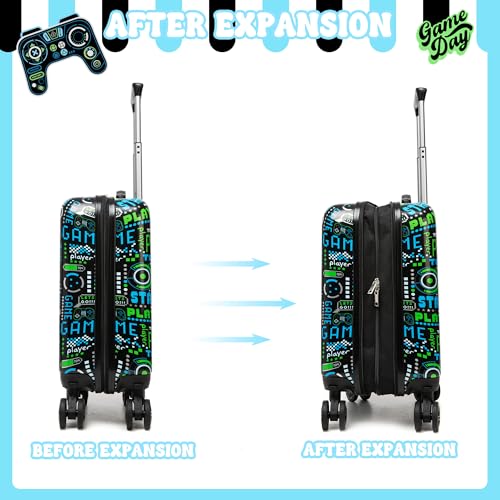Kid’s Luggage Set 3 Piece Suitcase Set 16’’ Hardside Luggage with Spinner Wheels Girls Boys Carry on Toddler Travel Rolling Suitcase Airline Approved - color: Game