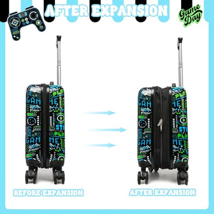 Kid’s Luggage Set 3 Piece Suitcase Set 16’’ Hardside Luggage with Spinner Wheels Girls Boys Carry on Toddler Travel Rolling Suitcase Airline Approved - color: Game