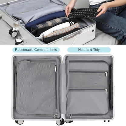 20" Kids Ride on Suitcase with Seat Aluminum Frame, White - color: White