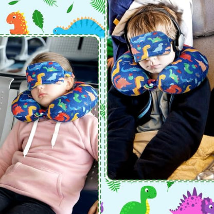 Gilprop 2 Pcs Dinosaur Neck Pillow for Travel with Sleep Eye Mask - style: Dinosaur
